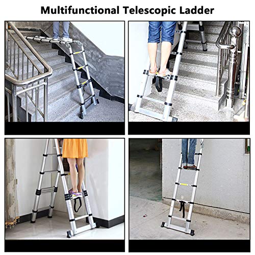 Meditool 5M Escalera Plegable Aluminio,2,5M+2,5M Escalera Telescópica, Escalera Plegable Portátil,16 Escalones Antideslizantes,Soporta Hasta 150 kg