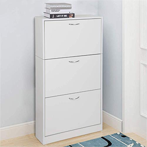 Meerveil Zapatero, Zapatero de Madera Zapatero 3 Puertas Mueble Zapatero Estrecho Capacidad 18 Pares,63 x 120 x 24cm (Blanco) Meerveil Zapatero, Zapatero de Madera Zapatero 3 Puertas Mueble Zapatero Estrecho Capacidad 18 Pares,63 x 120 x 24cm (Blanco)