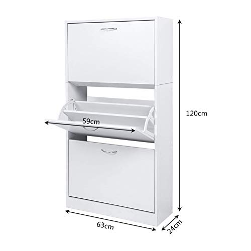 Meerveil Zapatero, Zapatero de Madera Zapatero 3 Puertas Mueble Zapatero Estrecho Capacidad 18 Pares,63 x 120 x 24cm (Blanco) Meerveil Zapatero, Zapatero de Madera Zapatero 3 Puertas Mueble Zapatero Estrecho Capacidad 18 Pares,63 x 120 x 24cm (Blanco)