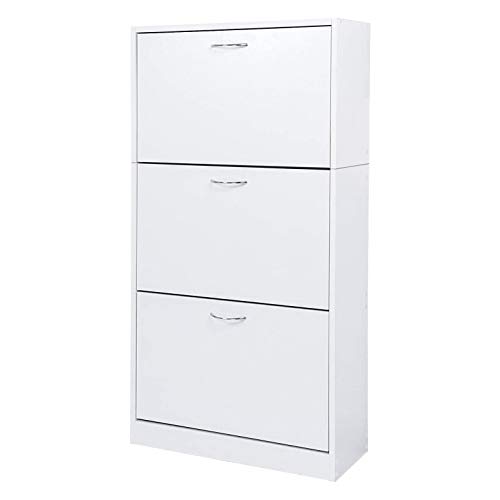 Meerveil Zapatero, Zapatero de Madera Zapatero 3 Puertas Mueble Zapatero Estrecho Capacidad 18 Pares,63 x 120 x 24cm (Blanco) Meerveil Zapatero, Zapatero de Madera Zapatero 3 Puertas Mueble Zapatero Estrecho Capacidad 18 Pares,63 x 120 x 24cm (Blanco)