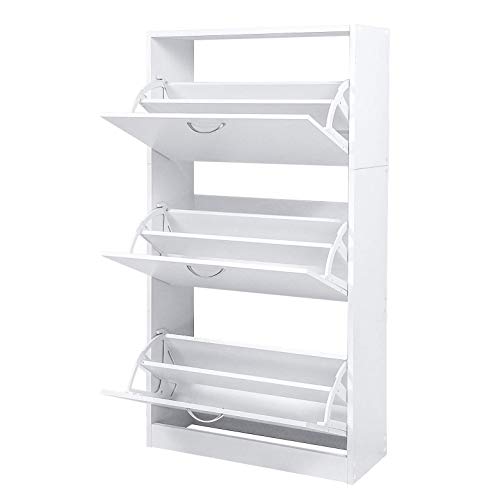 Meerveil Zapatero, Zapatero de Madera Zapatero 3 Puertas Mueble Zapatero Estrecho Capacidad 18 Pares,63 x 120 x 24cm (Blanco) Meerveil Zapatero, Zapatero de Madera Zapatero 3 Puertas Mueble Zapatero Estrecho Capacidad 18 Pares,63 x 120 x 24cm (Blanco)