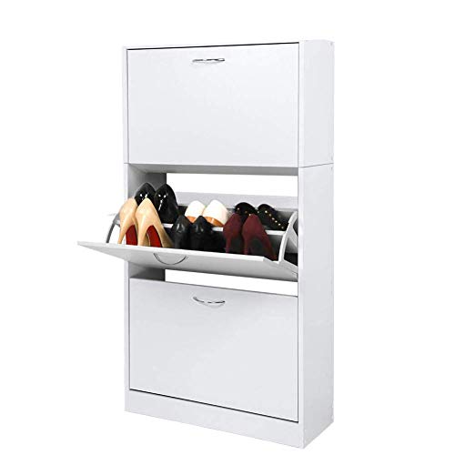 Meerveil Zapatero, Zapatero de Madera Zapatero 3 Puertas Mueble Zapatero Estrecho Capacidad 18 Pares,63 x 120 x 24cm (Blanco) Meerveil Zapatero, Zapatero de Madera Zapatero 3 Puertas Mueble Zapatero Estrecho Capacidad 18 Pares,63 x 120 x 24cm (Blanco)
