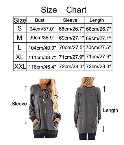 Meerway Camiseta Manga Larga Mujer con Cuello Redondo con Bolsillos algodón Basicas Gris M Meerway Camiseta Manga Larga Mujer con Cuello Redondo con Bolsillos algodón Basicas Gris M