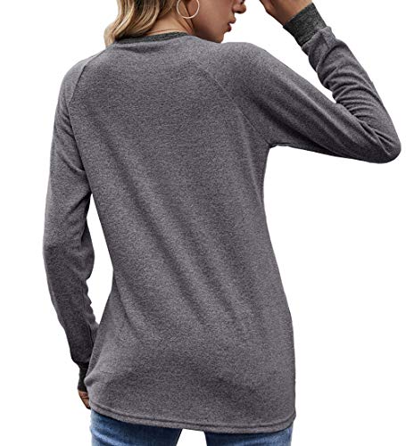 Meerway Camiseta Manga Larga Mujer con Cuello Redondo con Bolsillos algodón Basicas Gris M Meerway Camiseta Manga Larga Mujer con Cuello Redondo con Bolsillos algodón Basicas Gris M