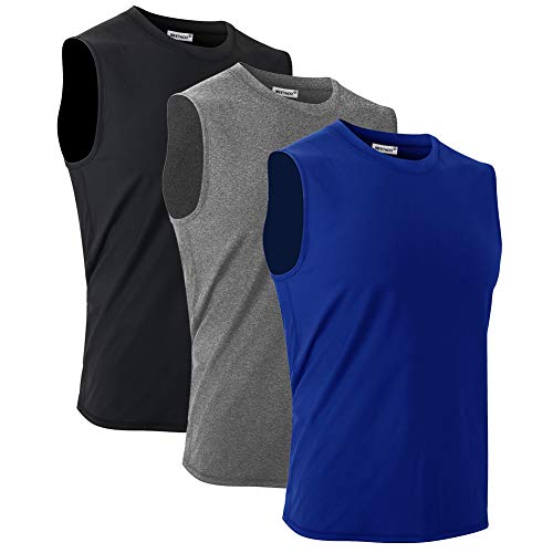 MeetHoo Camiseta De Tirantes Hombre, Camisetas Deportes Sin Mangas Tank Top Secado Rápido para Running Fitness Ejercicio Training (Negro + Gris + Azul, S)