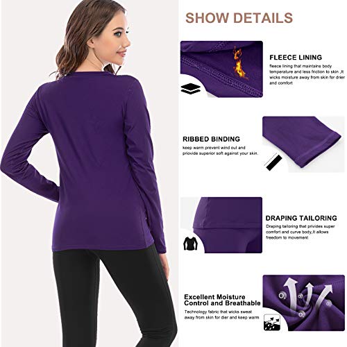 Meetwee - Camiseta térmica para mujer, manga larga, de compresión y base, ropa interior térmica para deportes de esquí y running Meetwee - Camiseta térmica para mujer, manga larga, de compresión y base, ropa interior térmica para deportes de esquí y running
