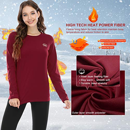 Meetwee - Camiseta térmica para mujer, manga larga, de compresión y base, ropa interior térmica para deportes de esquí y running
