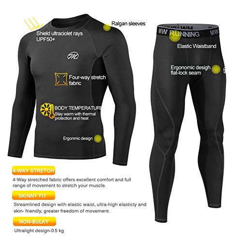 MEETWEE Conjuntos térmicos Hombre, Manga Larga Camiseta Térmica Pantalones Largos Base Layer Thermo Function Ropa Deportiva de Invierno para Running Ciclismo Esquí