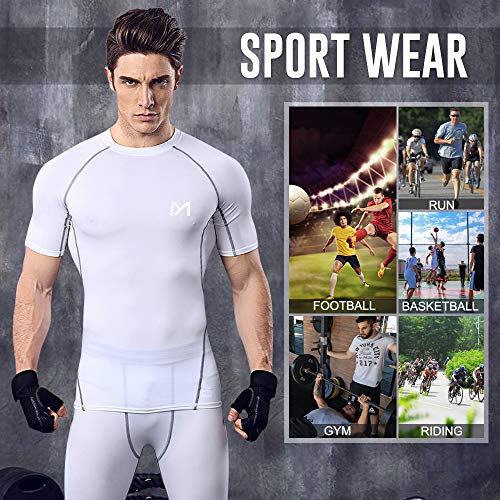 MEETYOO Camiseta Compresion Hombre, Manga Corta Camisetas Ropa Deportiva para Running Gym Ciclismo (Blanco + Negro + Gris, M)