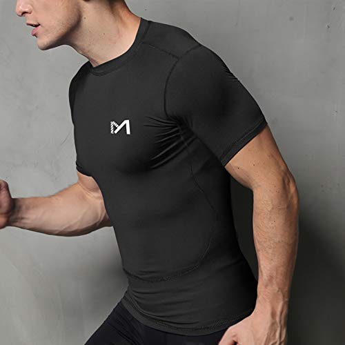 MEETYOO Camiseta Compresion Hombre, Manga Corta Camisetas Ropa Deportiva para Running Gym Ciclismo (Blanco + Negro + Gris, M)