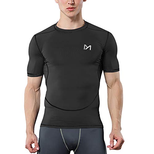 MEETYOO Camiseta Compresion Hombre, Manga Corta Camisetas Ropa Deportiva para Running Gym Ciclismo (Blanco + Negro + Gris, M)