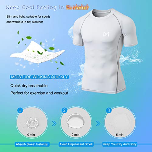 MEETYOO Camiseta Compresion Hombre, Manga Corta Camisetas Ropa Deportiva para Running Gym Ciclismo (Blanco + Negro + Gris, M)