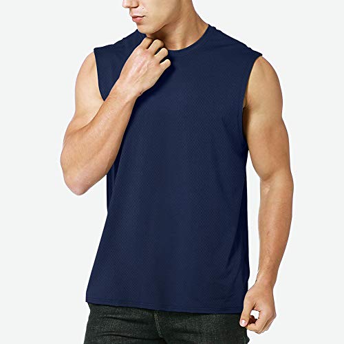 MEETYOO Camisetas Ttirantes Hombre, Camisetas sin Mangas Running Tank Top Gym para Fitness Deportes (Azul, L)