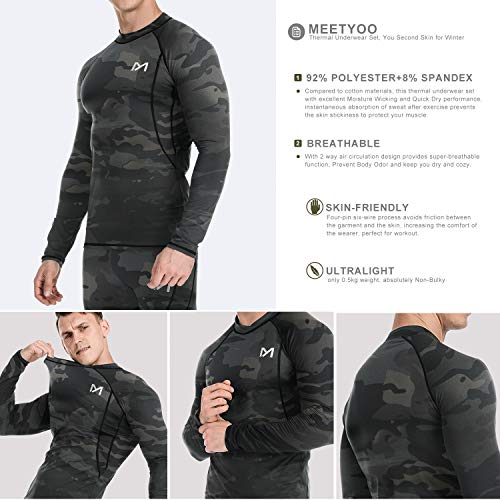 MEETYOO Conjuntos térmicos Hombre, Deportes Ropa Interior térmica Aire Libre Base Layer Thermo Function Ropa Deportiva de Invierno para Running Ciclismo Esquí