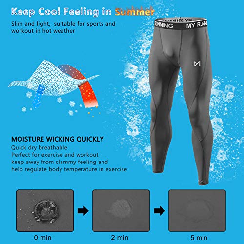 MEETYOO Leggings Hombre, Pantalón de Compresión Secado Rápido Pantalones Deporte Mallas Largas para Running Fitness Yoga (Gris-2, L)