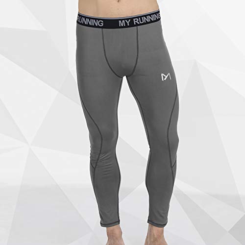 MEETYOO Leggings Hombre, Pantalón de Compresión Secado Rápido Pantalones Deporte Mallas Largas para Running Fitness Yoga (Gris-2, L)