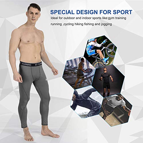 MEETYOO Leggings Hombre, Pantalón de Compresión Secado Rápido Pantalones Deporte Mallas Largas para Running Fitness Yoga (Gris-2, L)