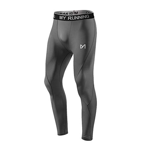 MEETYOO Leggings Hombre, Pantalón de Compresión Secado Rápido Pantalones Deporte Mallas Largas para Running Fitness Yoga (Gris-2, L)