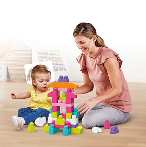 Mega Bloks Juego de construcción de 60 piezas, bolsa ecológica rosa, juguetes bebés 1 año (Mattel DCH54)