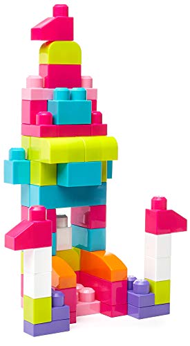 Mega Bloks Juego de construcción de 60 piezas, bolsa ecológica rosa, juguetes bebés 1 año (Mattel DCH54)