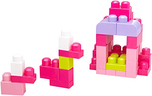 Mega Bloks Juego de construcción de 60 piezas, bolsa ecológica rosa, juguetes bebés 1 año (Mattel DCH54)