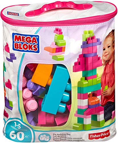 Mega Bloks Juego de construcción de 60 piezas, bolsa ecológica rosa, juguetes bebés 1 año (Mattel DCH54)