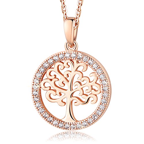 MEGA CREATIVE JEWELRY "Amor de la Familia Collares Mujer de Árbol de la Vida Cristales Swarovski Colgantes de la Moda 925 Plata Esterlina Oro Rosa, Regalo de la Joyería