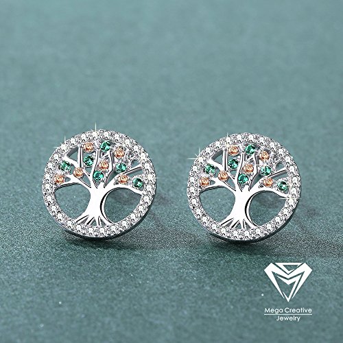 MEGA CREATIVE JEWELRY Pendientes Mujer Amor de la Familia de Árbol de la Vida Cristales Swarovski Pendientes de la Moda 925 Plata Esterlina, Regalo de la Joyería (Plata-Tree) MEGA CREATIVE JEWELRY Pendientes Mujer Amor de la Familia de Árbol de la Vida Cristales Swarovski Pendientes de la Moda 925 Plata Esterlina, Regalo de la Joyería (Plata-Tree)
