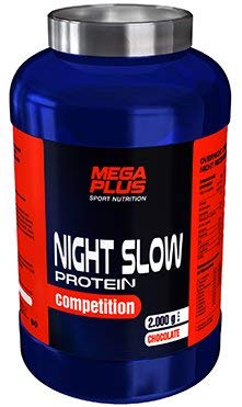 MEGA PLUS NIGHT SLOW PROTEIN COMPETITION - Complemento alimenticio a base de proteina de lenta absorción, Gaba y Triptófano - 1Kg, Chocolate con leche