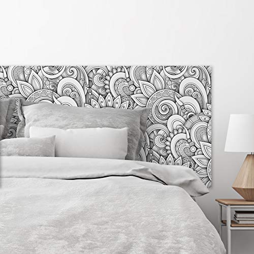 MEGADECOR Cabecero Cama PVC Decorativo Económico Mandala Blanco y Negro 3D Medidas (150 cm x 60 cm)