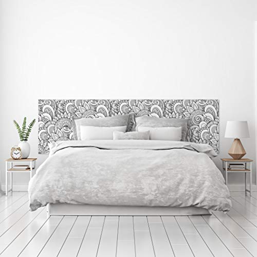 MEGADECOR Cabecero Cama PVC Decorativo Económico Mandala Blanco y Negro 3D Medidas (150 cm x 60 cm)