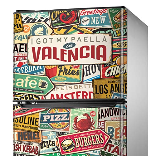 MEGADECOR Vinilo Adhesivo Decorativo para Nevera con Diseño de Carteles Vintage I Got MY Paella IN Valencia (200cm x 70cm)
