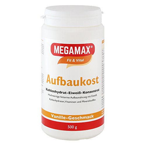 MEGAMAX - Aufbaukost - Suplemento para Ganar Peso y Masa Muscular - Vainilla - Solo un 0,5% de Grasa - 500 g