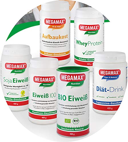 MEGAMAX - Eiweiss - Proteínas de suero de leche y proteínas lácteas - Crecimiento muscular y dieta - Valor biológico aprox. 100 - Vainilla - 750 g MEGAMAX - Eiweiss - Proteínas de suero de leche y proteínas lácteas - Crecimiento muscular y dieta - Valor biológico aprox. 100 - Vainilla - 750 g