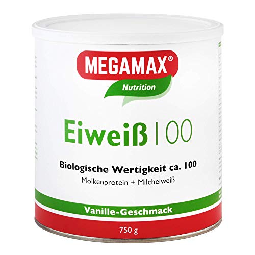 MEGAMAX - Eiweiss - Proteínas de suero de leche y proteínas lácteas - Crecimiento muscular y dieta - Valor biológico aprox. 100 - Vainilla - 750 g