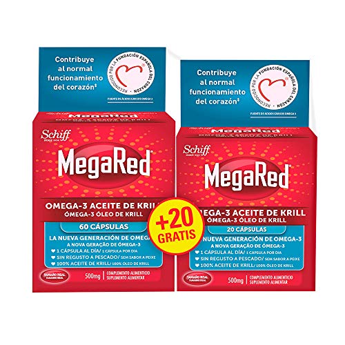 Megared Omega 3 - Aceite de Krill Complemento Alimenticio sin Regusto a Pescado 60 + 20 cápsulas gratis Megared Omega 3 - Aceite de Krill Complemento Alimenticio sin Regusto a Pescado 60 + 20 cápsulas gratis