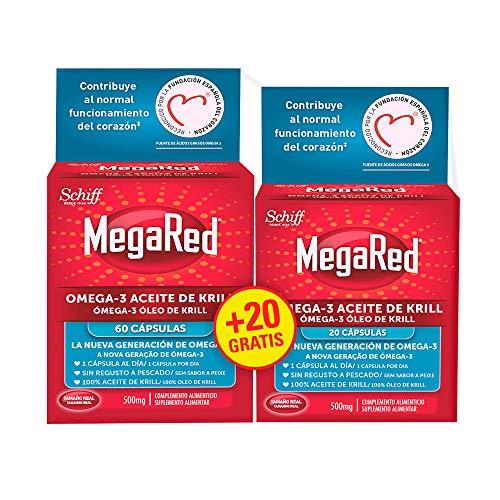 Megared Omega 3 - Aceite de Krill Complemento Alimenticio sin Regusto a Pescado 60 + 20 cápsulas gratis