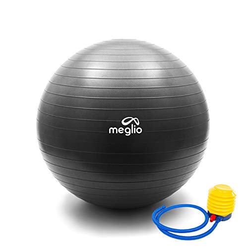 MEGLIO - Pelota de Gimnasia antiexplosión (Negro, 65cm)