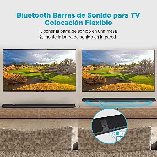 Meidong Barra de Sonido para TV, Bluetooth 4.2 Inalámbrico Barras de Sonido Delgada, 2 Altavoces 36 Vatios Bajo Profundo Envolvente Estéreo Control Remoto para HDMI/RCA/Opt/AUX/Coax/3.5mm Audio