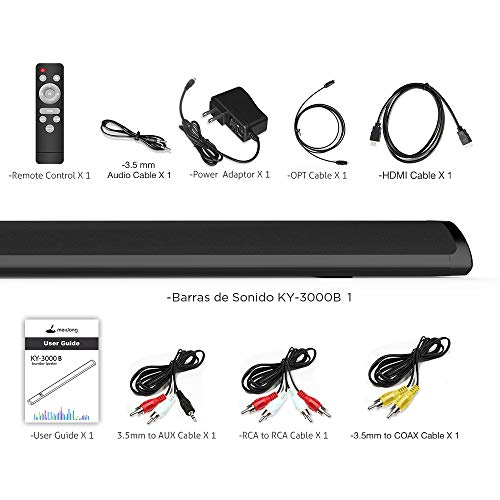 Meidong Barra de Sonido para TV, Bluetooth 4.2 Inalámbrico Barras de Sonido Delgada, 2 Altavoces 36 Vatios Bajo Profundo Envolvente Estéreo Control Remoto para HDMI/RCA/Opt/AUX/Coax/3.5mm Audio