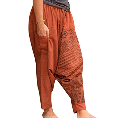 MEIHAOWEI Hombres de la Moda Pantalones Harem Pantalones Holgados de Algodón Pantalones Sueltos Suaves Boho Hippie Sweatpant Pantalones Largos Pantalones