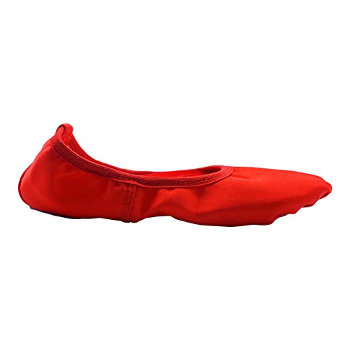 Meijunter Mujeres Niñas Cinta de Seda Zapatos de Baile de Ballet Suela de Cuero Plana Rendimiento Profesional Salón de Baile Yoga Zapatillas de Dance Shoes de Toile Rojo