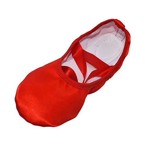 Meijunter Mujeres Niñas Cinta de Seda Zapatos de Baile de Ballet Suela de Cuero Plana Rendimiento Profesional Salón de Baile Yoga Zapatillas de Dance Shoes de Toile Rojo