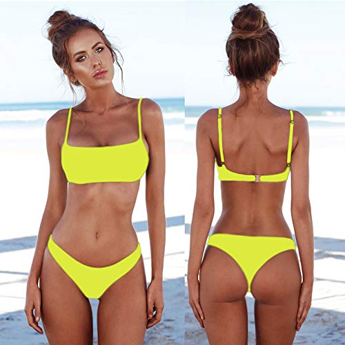 meioro Conjuntos de Bikinis para Mujer Push Up Bikini Traje de baño de Tanga de Cintura Baja Trajes de baño Adecuado Viajes Playa La Natacion (S, Amarillo)