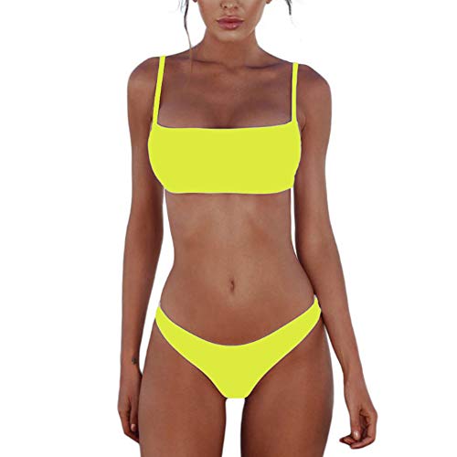 meioro Conjuntos de Bikinis para Mujer Push Up Bikini Traje de baño de Tanga de Cintura Baja Trajes de baño Adecuado Viajes Playa La Natacion (S, Amarillo)