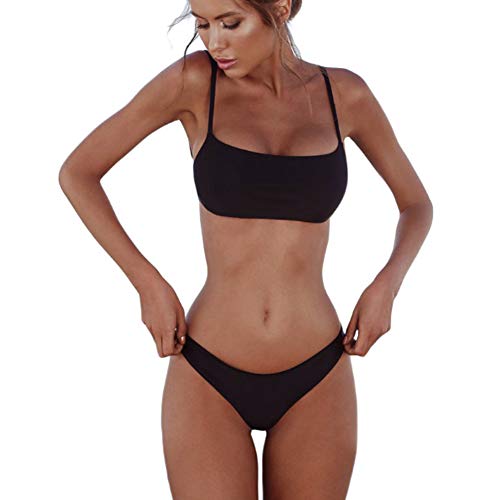 meioro Conjuntos de Bikinis para Mujer Push Up Bikini Traje de baño de Tanga de Cintura Baja Trajes de baño Adecuado Viajes Playa La Natacion (S, Negro)
