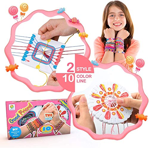 meiruier Pulsera de niños DIY,Kit de Cuentas de Cuerdas Coloridas para Hacer Pulseras para niñas Kit de Pulsera de Amistad para niños con 10 Colores de Hilo de algodón de Colores (Pink)