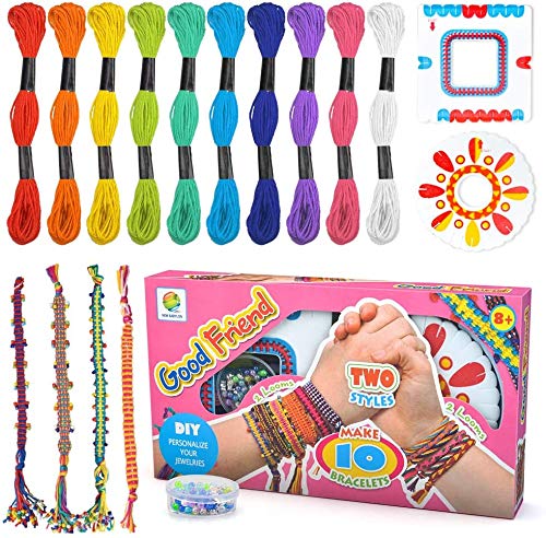 meiruier Pulsera de niños DIY,Kit de Cuentas de Cuerdas Coloridas para Hacer Pulseras para niñas Kit de Pulsera de Amistad para niños con 10 Colores de Hilo de algodón de Colores (Pink)