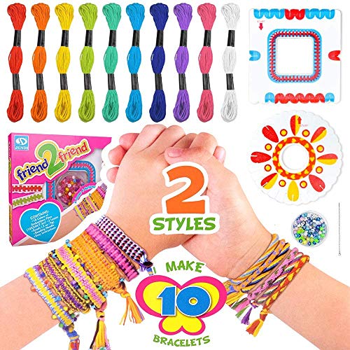 meiruier Pulsera de niños DIY,Kit de Cuentas de Cuerdas Coloridas para Hacer Pulseras para niñas Kit de Pulsera de Amistad para niños con 10 Colores de Hilo de algodón de Colores (Pink)