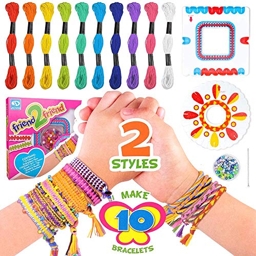 meiruier Pulsera de niños DIY,Kit de Cuentas de Cuerdas Coloridas para Hacer Pulseras para niñas Kit de Pulsera de Amistad para niños con 10 Colores de Hilo de algodón de Colores (Pink)